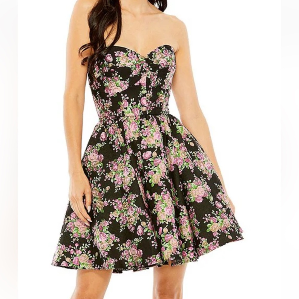 NWT Mac Duggal Size 0 Sweetheart Strapless Floral Brocade Fit & Flare Mini Dress